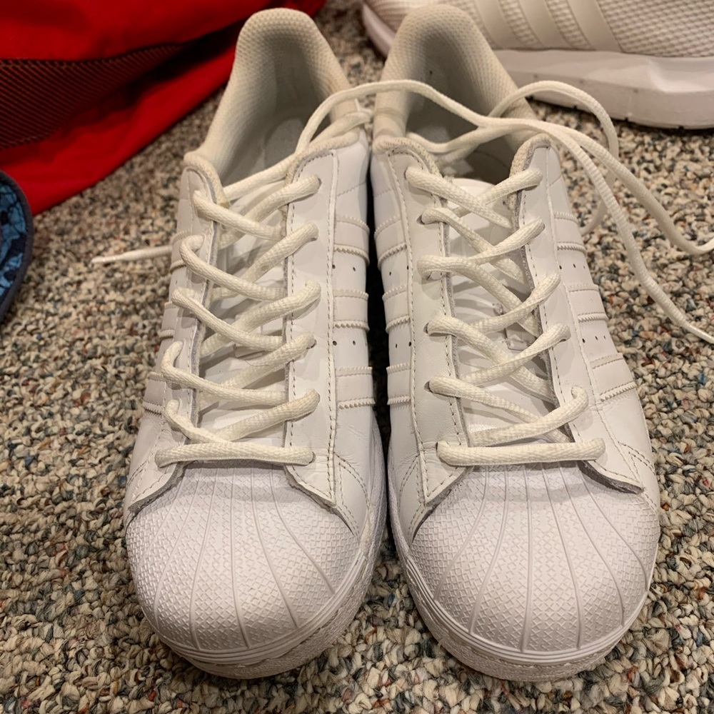 Adidas all white shell-tops